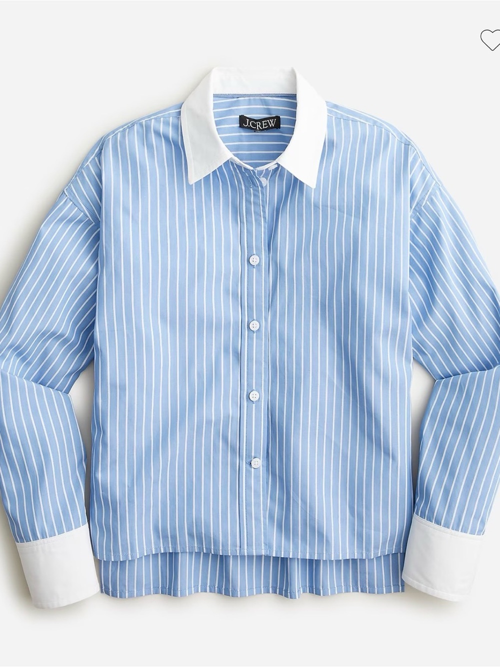 J. Crew Blue Pinstripe Button-Down Cropped Shirt White Collar Organic Cotton